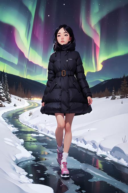 407561-877408373-A girl walks on the icy and snowy road. (night, aurora_1.1), centered, , absurdres, hyperrealistic, sharp focus, intricate detai.png
